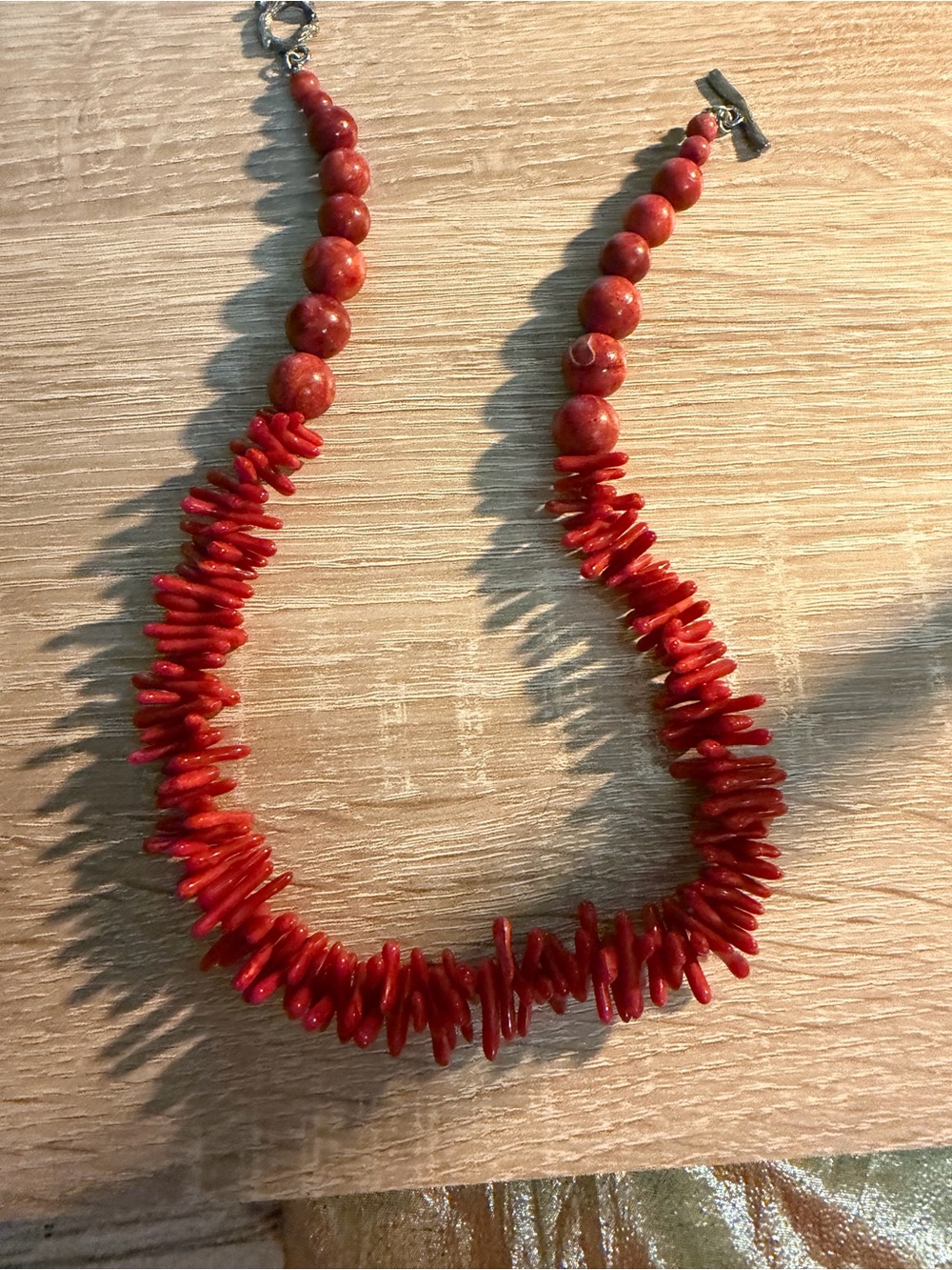 Red Coral Bead Statement Necklace -